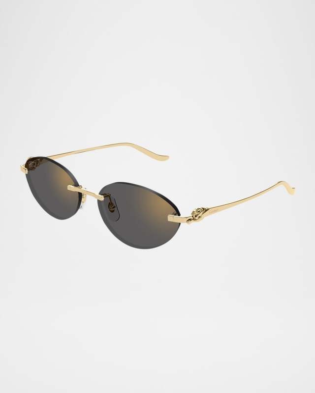 Panthère Rimless Metal Oval Sunglasses